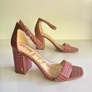 Sam Edelman Daniella Pink Checkered Block Heel Sandals Size 7.5